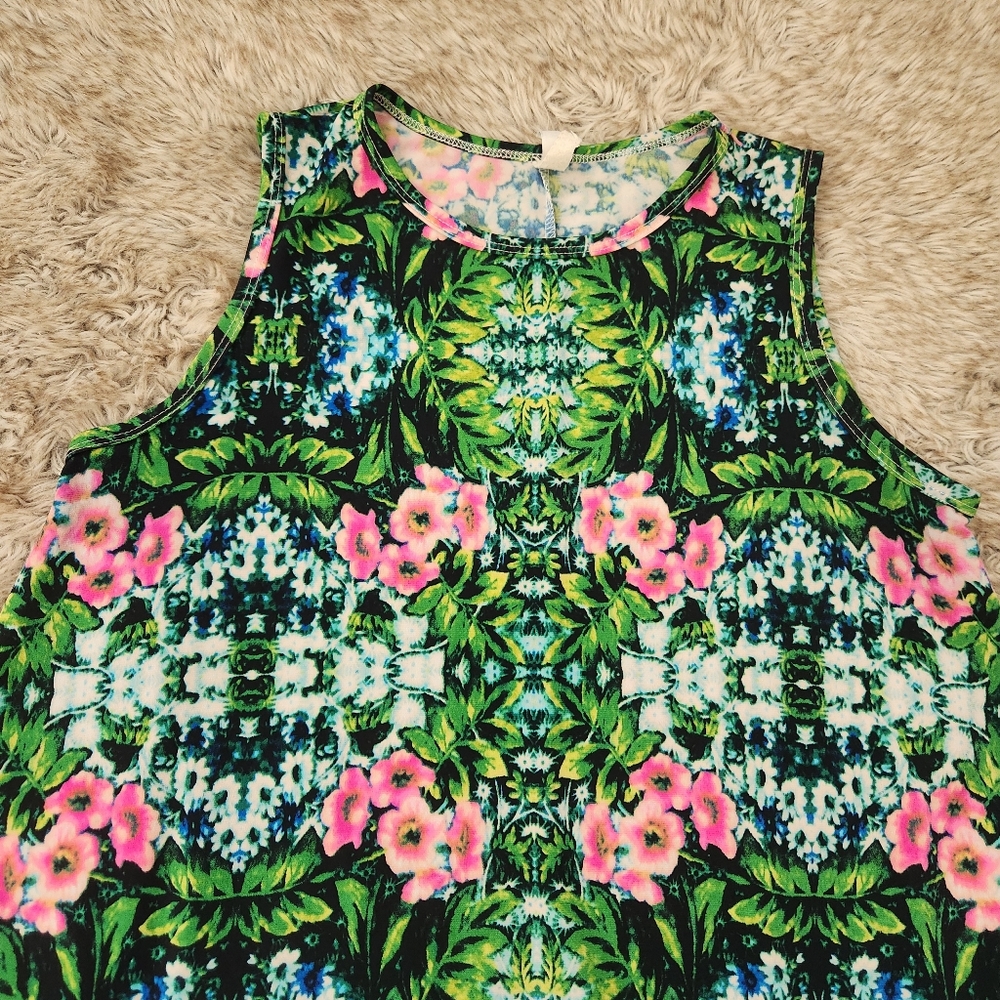 Honey & Lace California Apparel Sleeveless Tropical Floral Dress Women's Large - Picture 3 of 8